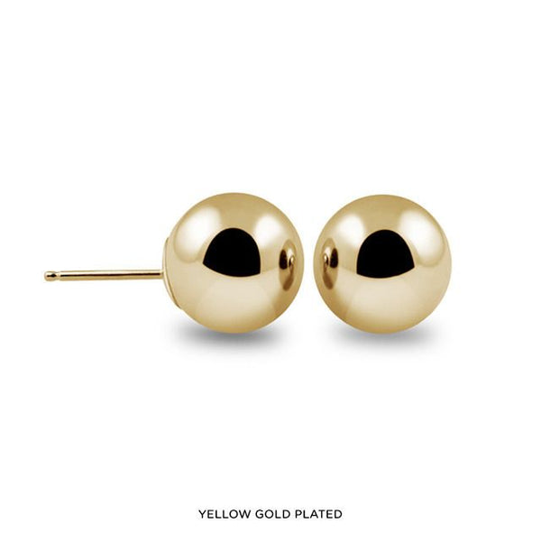 JewelMore 14K Yellow Ball Earrings High Polished 3MM - 8MM 14K with Silicone Protected 14k Gold Pushbacks 100% Real 14K Gold.