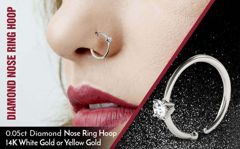 Best Diamond Nose Hoop Ring 14K Gold 20G Free Shipping